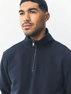 Next Navy Blue Quarter Zip Cotton Rich Jersey Sweatshirt^ Nightwear|Sweatshirts & Hoodies