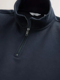 Next Navy Blue Quarter Zip Cotton Rich Jersey Sweatshirt^ Nightwear|Sweatshirts & Hoodies