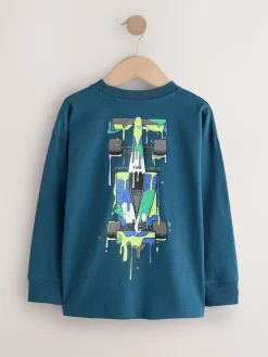 Next Navy Blue Racing Car Relaxed Fit Graphic Long Sleeve Cotton T-Shirt (3-16yrs)^BOY T-Shirts
