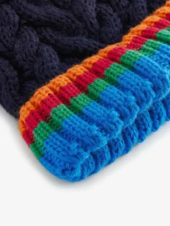 Sale Next Pom Beanie Hat (3mths-16yrs) Navy Blue Rainbow Rib