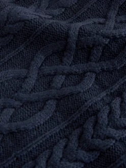 Next Navy Blue Regular Fit Aran Cable Mock Shirt Jumper^ Knitwear|Knitwear