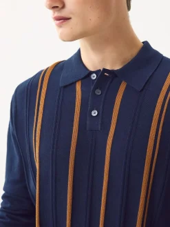 Next Regular Fit Cotton Rich Long Sleeve Stripe Knit Polo Shirt^ Knitwear|Knitwear