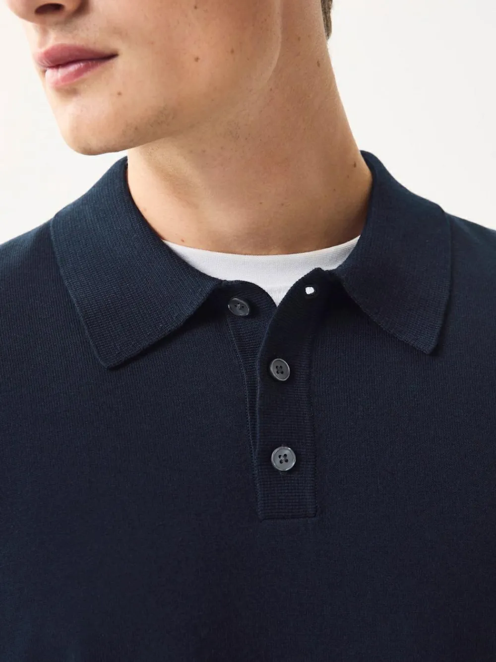 Next Navy Blue Regular Fit Cotton Rich Long Sleeve Knitted Polo Shirt^ Tops & T-Shirts|Knitwear