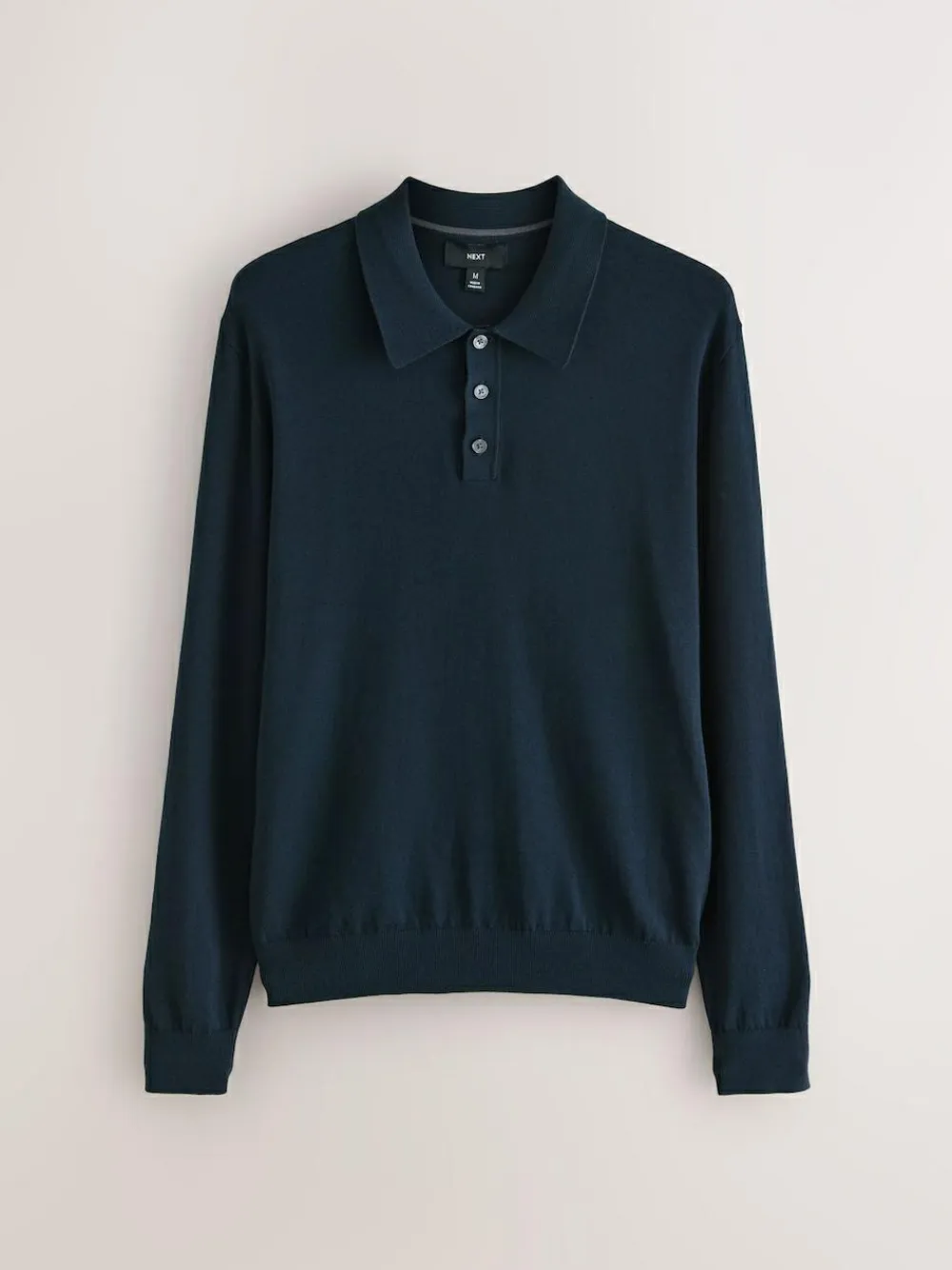 Next Navy Blue Regular Fit Cotton Rich Long Sleeve Knitted Polo Shirt^ Tops & T-Shirts|Knitwear