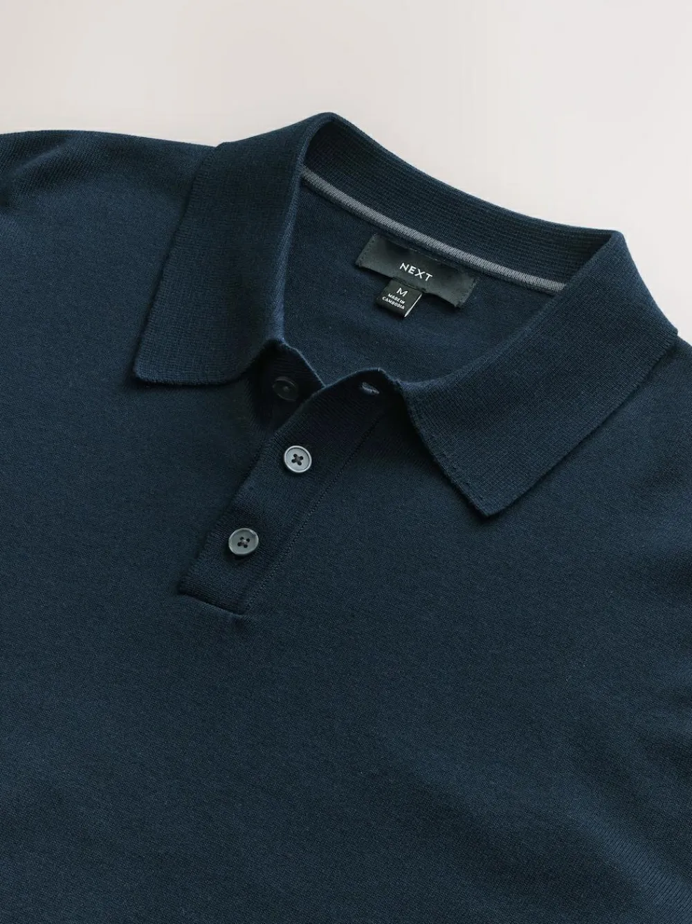 Next Navy Blue Regular Fit Cotton Rich Long Sleeve Knitted Polo Shirt^ Tops & T-Shirts|Knitwear