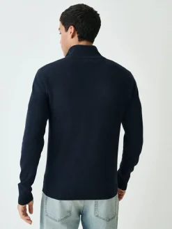 Outlet Next Navy Blue Regular Fit Essential Chest Block Stripe Quarter Zip Neck Jumper