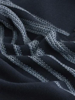 Outlet Next Navy Blue Regular Fit Essential Chest Block Stripe Quarter Zip Neck Jumper