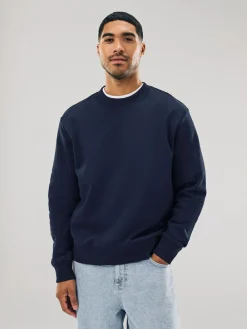 Next Navy Blue Regular Fit Heavyweight Cotton Rich Crew Neck Sweatshirt^ Nightwear|Sweatshirts & Hoodies