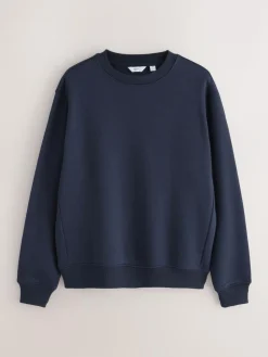 Next Navy Blue Regular Fit Heavyweight Cotton Rich Crew Neck Sweatshirt^ Nightwear|Sweatshirts & Hoodies