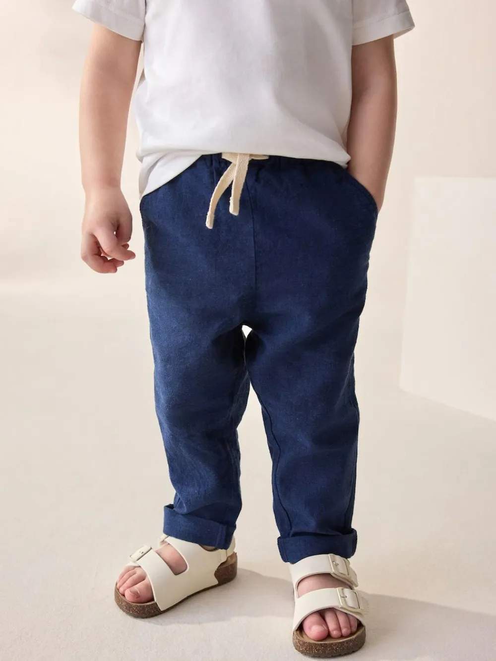 Next Regular Fit Linen Blend Pull on Trousers (3mths-7yrs)^BOY Pants & Leggings|Joggers