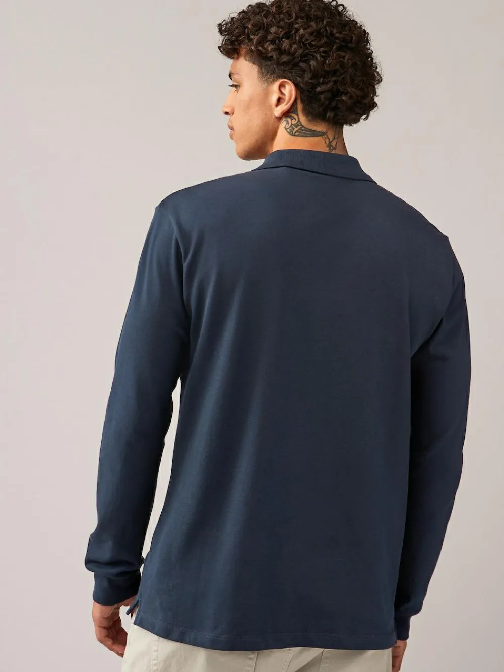 Clearance Next Navy Blue Regular Fit Long Sleeve Pique Polo Shirt