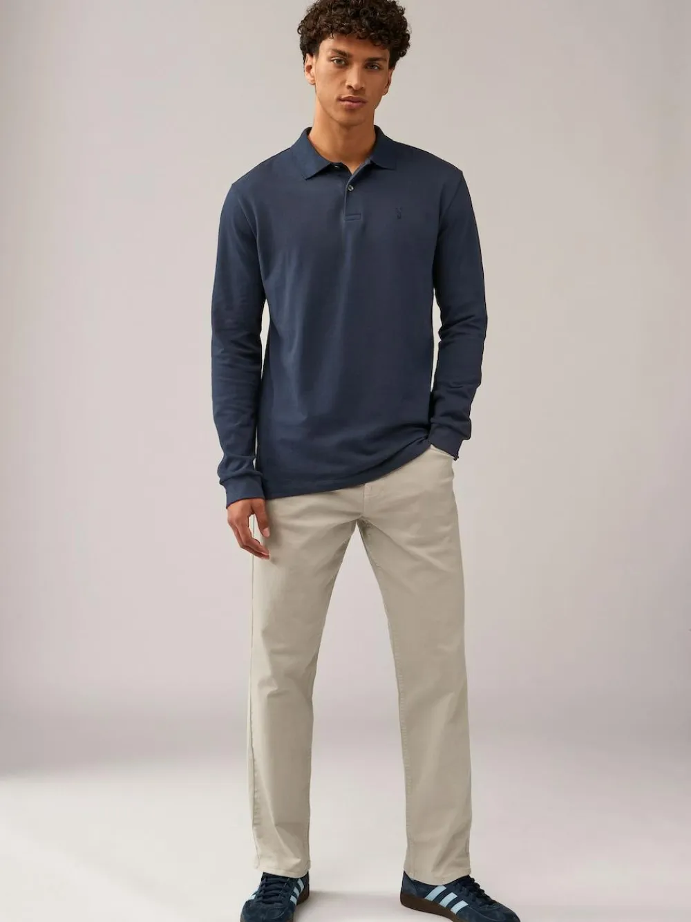 Clearance Next Navy Blue Regular Fit Long Sleeve Pique Polo Shirt