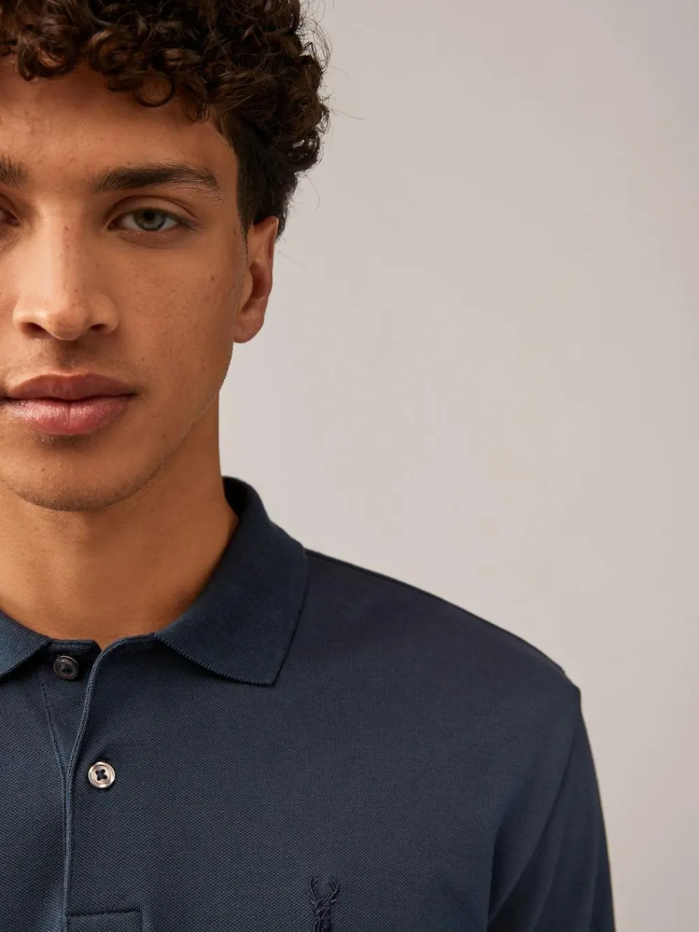 Clearance Next Navy Blue Regular Fit Long Sleeve Pique Polo Shirt