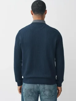 Outlet Next Regular Fit Rib Texture Mock Shirt Jumper Navy Blue