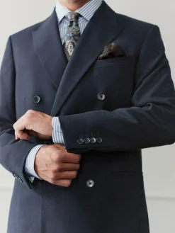 Next Navy Blue Regular Fit Signature Leomaster Wool Rich Double Breasted Blazer^ Blazers & Formal Jackets|Coats & Jackets