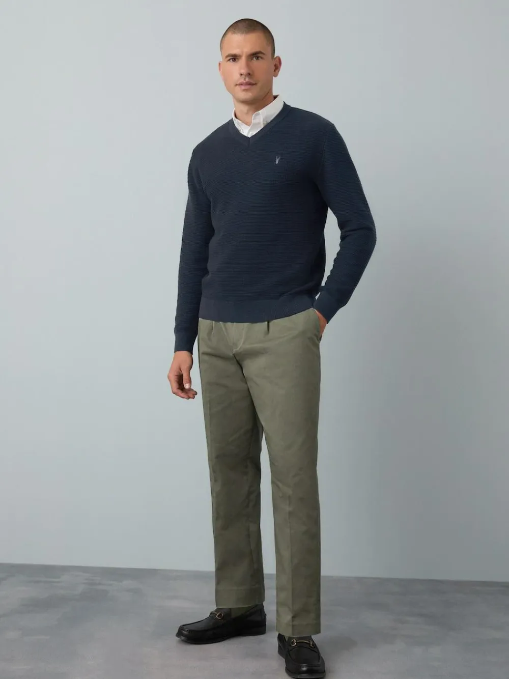 Best Next Regular Fit Textured Oxford Mock Shirt Jumper Navy Blue