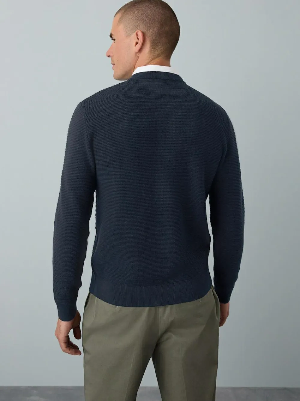 Best Next Regular Fit Textured Oxford Mock Shirt Jumper Navy Blue