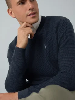 Best Next Regular Fit Textured Oxford Mock Shirt Jumper Navy Blue