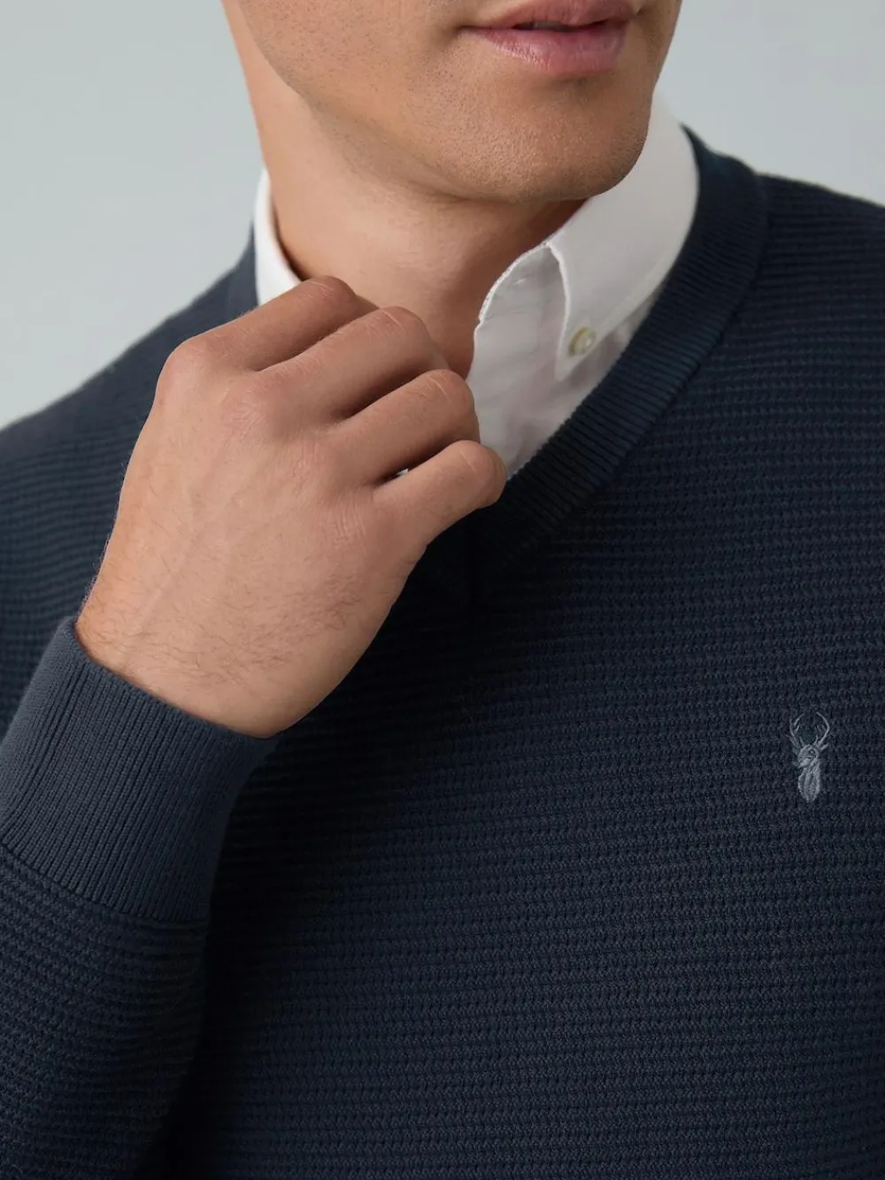 Best Next Regular Fit Textured Oxford Mock Shirt Jumper Navy Blue