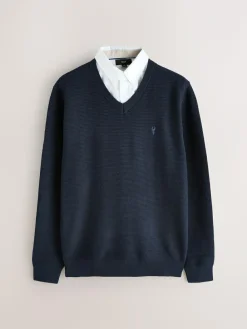 Best Next Regular Fit Textured Oxford Mock Shirt Jumper Navy Blue