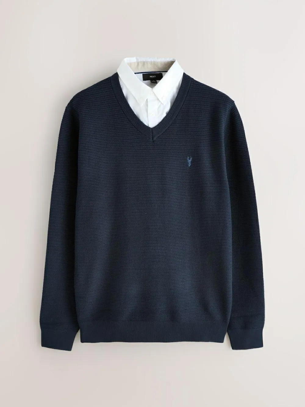 Best Next Regular Fit Textured Oxford Mock Shirt Jumper Navy Blue