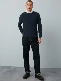 Hot Next Regular Fit Textured Oxford Mock Shirt Jumper Navy Blue