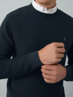 Hot Next Regular Fit Textured Oxford Mock Shirt Jumper Navy Blue