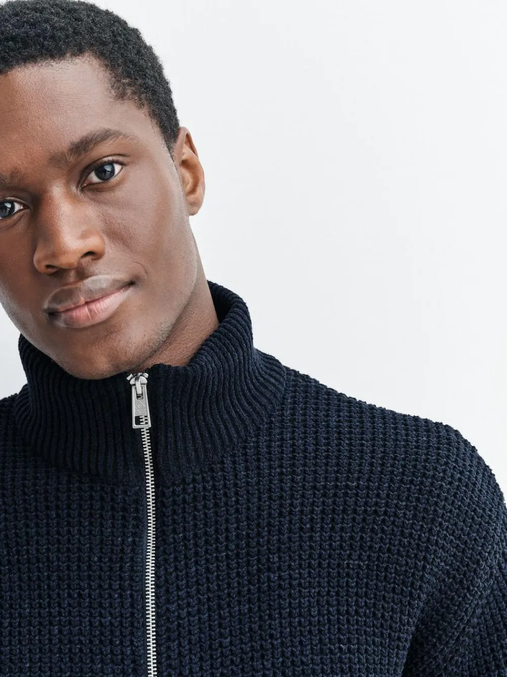 Discount Next Navy Blue Regular Fit Waffle Texture Chenille Zip Through Cardigan