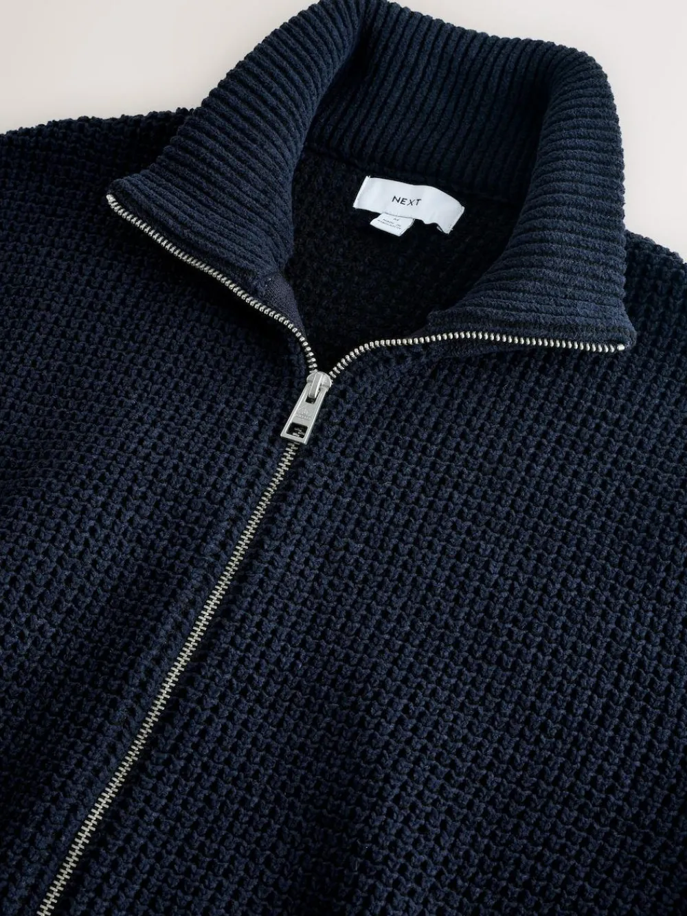 Discount Next Navy Blue Regular Fit Waffle Texture Chenille Zip Through Cardigan
