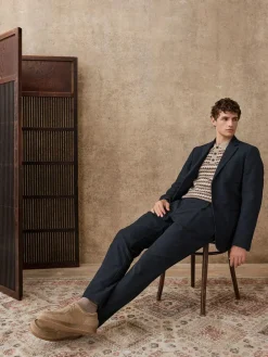 Hot Next Relaxed Fit Cotton Suit Trousers Navy Blue