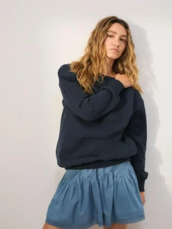 Hot Next Navy Blue Relaxed Fit Essentials Longline Sweatshirt with Pockets