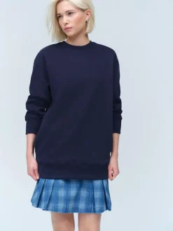 Hot Next Navy Blue Relaxed Fit Essentials Longline Sweatshirt with Pockets