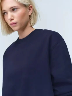 Hot Next Navy Blue Relaxed Fit Essentials Longline Sweatshirt with Pockets