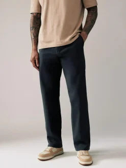 Next Navy Blue Relaxed Fit Stretch Chinos Trousers^ Pants & Chinos