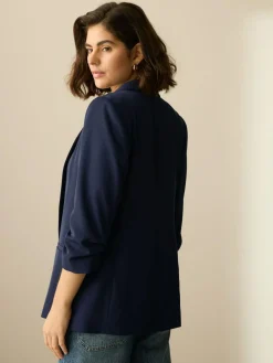 Next Navy Blue Relaxed Ruched Sleeve Blazer^Women Blazers|Suits & Tailoring
