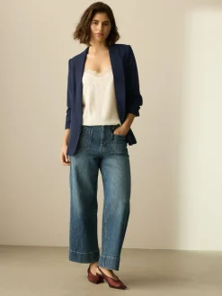 Next Navy Blue Relaxed Ruched Sleeve Blazer^Women Blazers|Suits & Tailoring