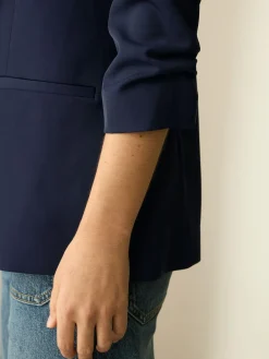 Next Navy Blue Relaxed Ruched Sleeve Blazer^Women Blazers|Suits & Tailoring