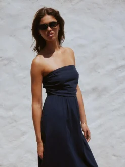 Next Ruched Bandeau Midi Dress with Linen^Women Midi Dresses