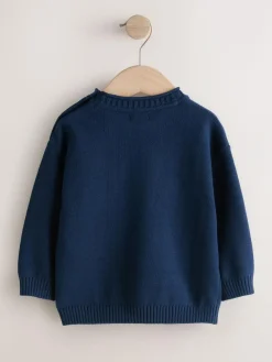 Best Next Navy Blue Sealife Character Knitted Crew Neck Jumper (3mths-7yrs)