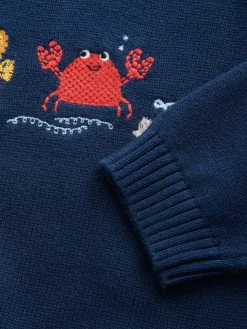Best Next Navy Blue Sealife Character Knitted Crew Neck Jumper (3mths-7yrs)