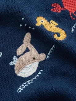 Best Next Navy Blue Sealife Character Knitted Crew Neck Jumper (3mths-7yrs)