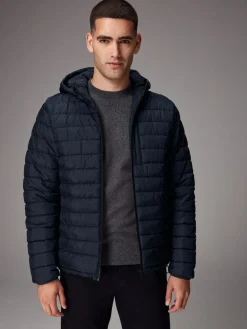 Discount Next Shower Resistant Lightweight Hooded Puffer Coat Jacket Navy Blue