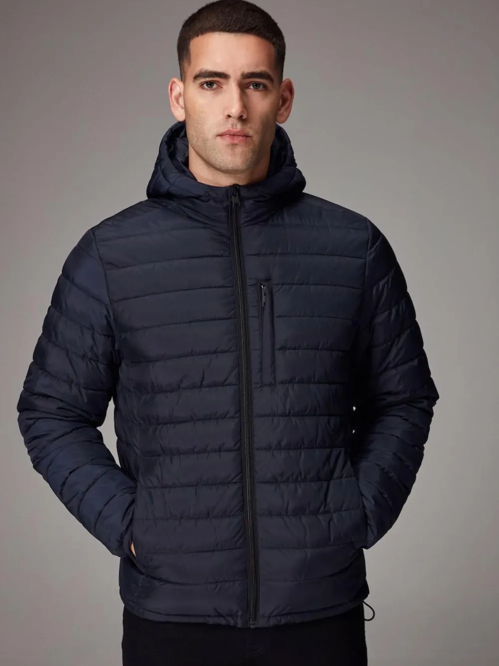 Discount Next Shower Resistant Lightweight Hooded Puffer Coat Jacket Navy Blue