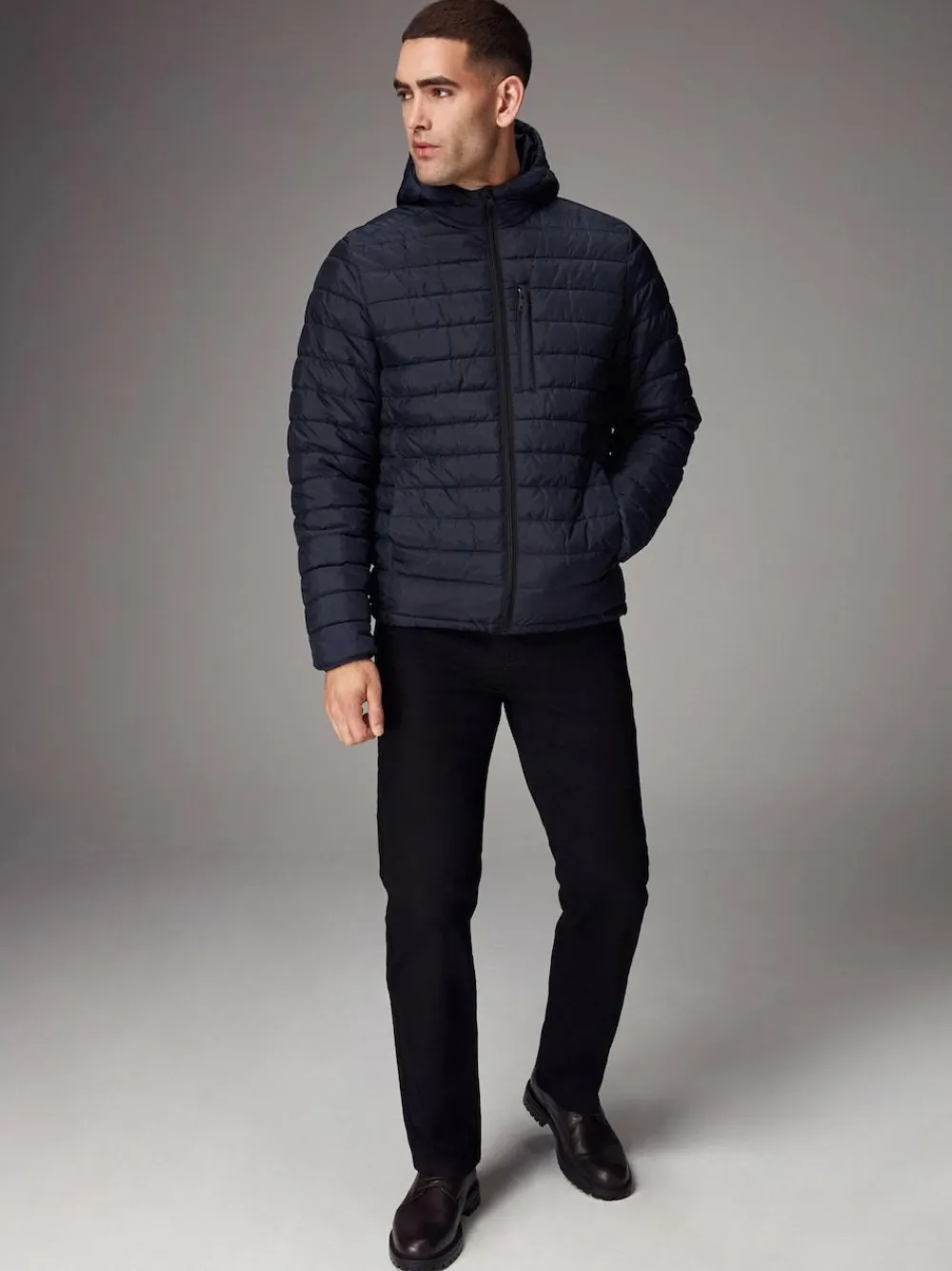 Discount Next Shower Resistant Lightweight Hooded Puffer Coat Jacket Navy Blue