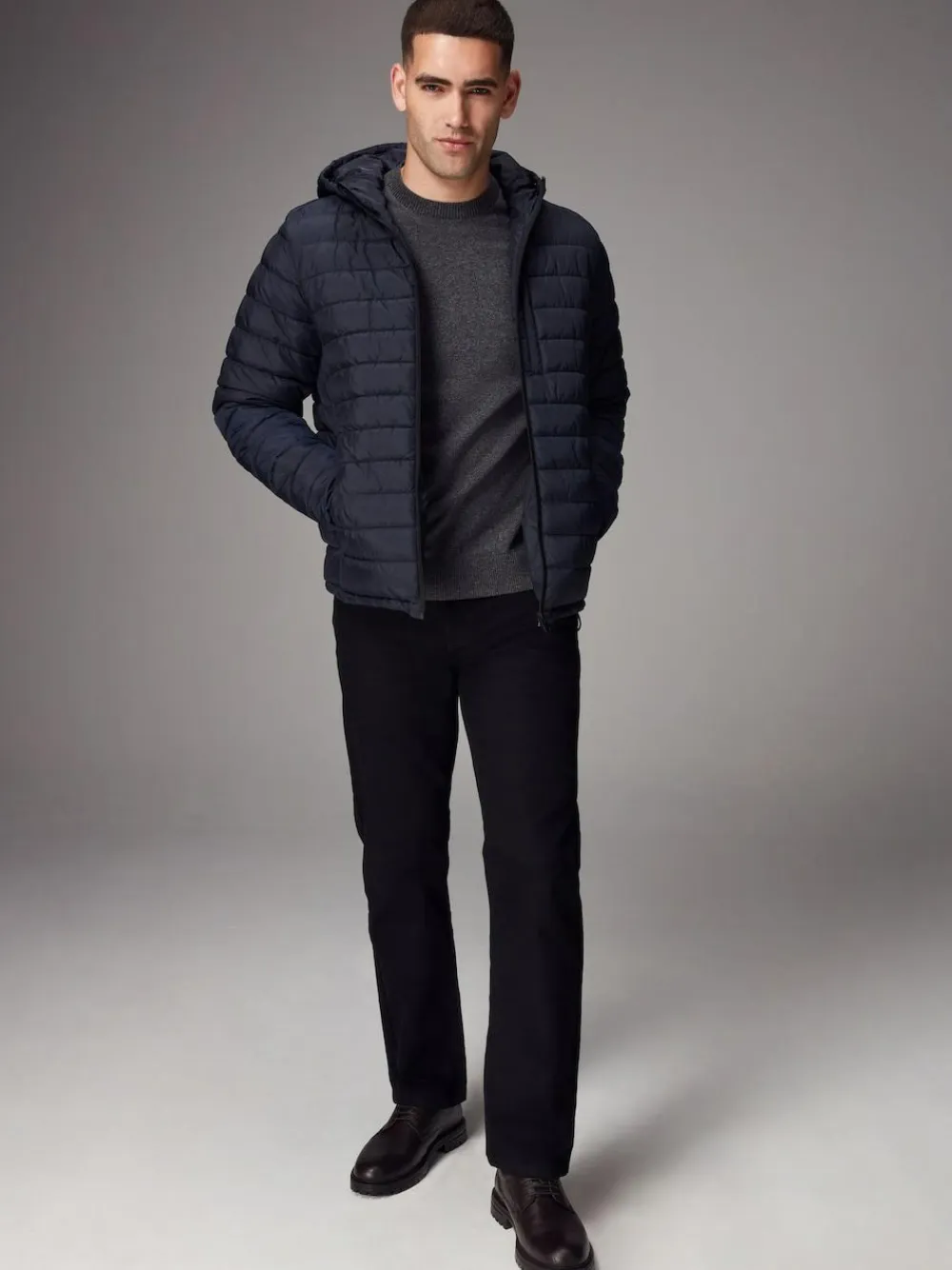 Discount Next Shower Resistant Lightweight Hooded Puffer Coat Jacket Navy Blue