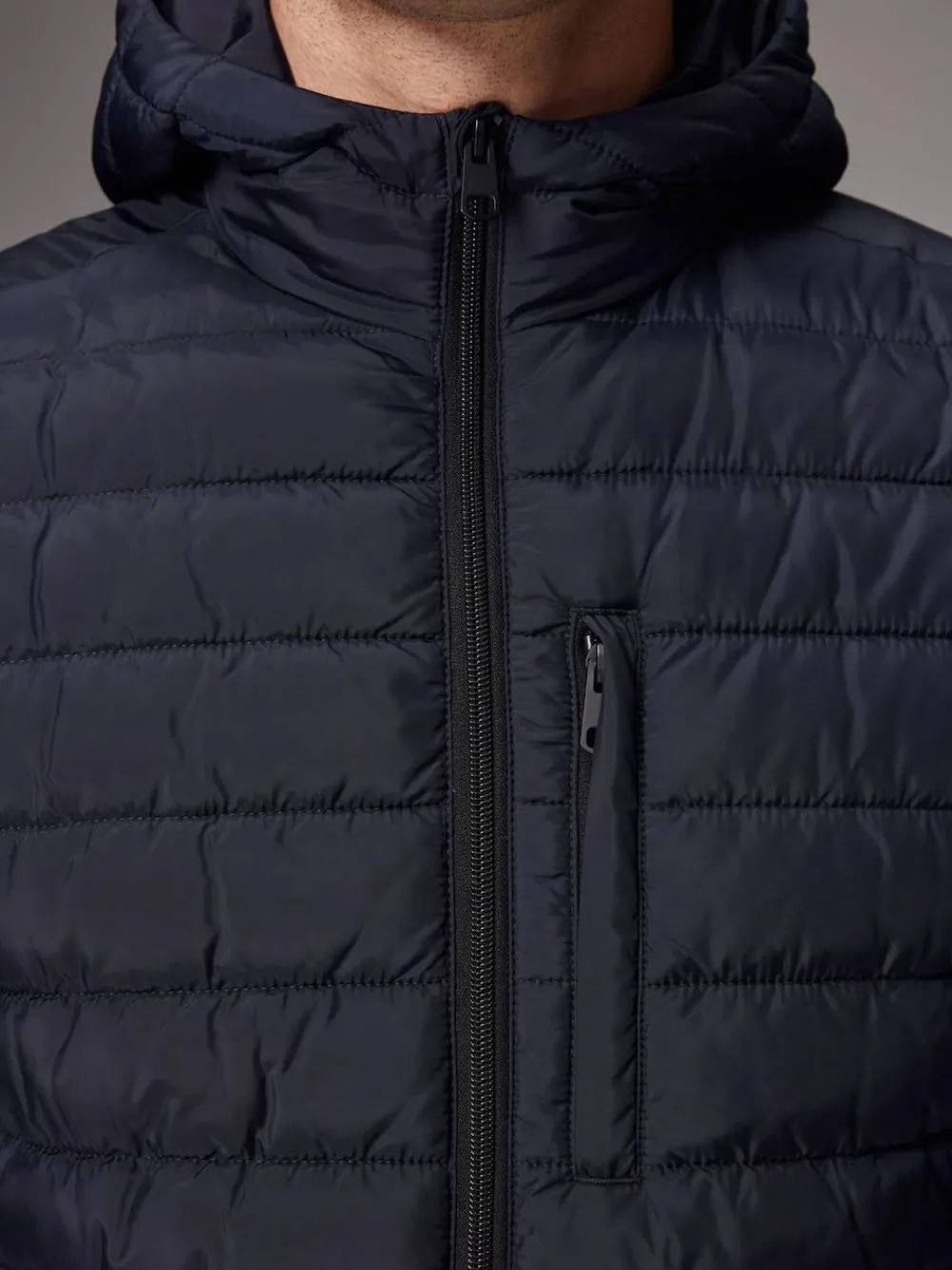 Discount Next Shower Resistant Lightweight Hooded Puffer Coat Jacket Navy Blue