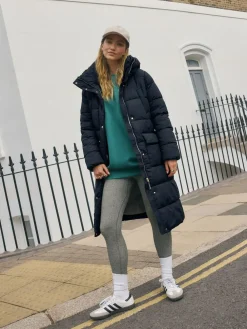 Clearance Next Navy Blue Shower Resistant Padded Hooded Longline Coat