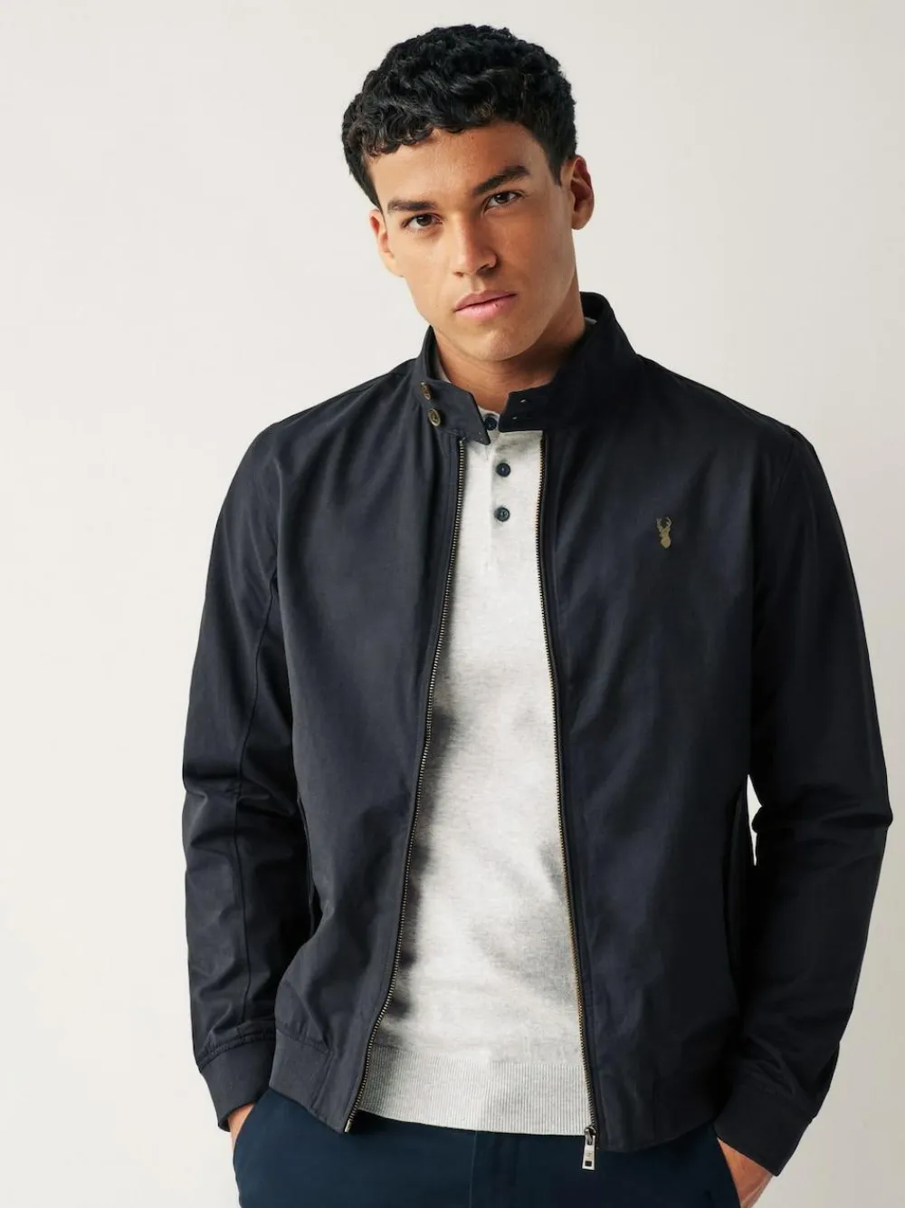 Outlet Next Shower Resistant Check Lining Harrington Jacket Navy Blue