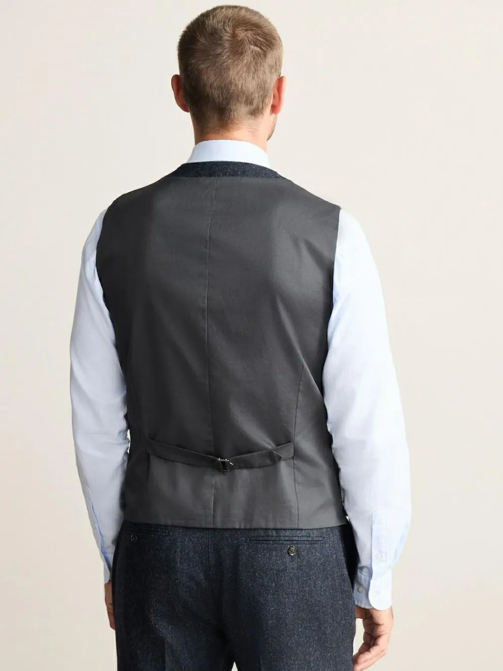 Discount Next Signature Abraham Moon 100% British Wool Donegal Suit Waistcoat Navy Blue