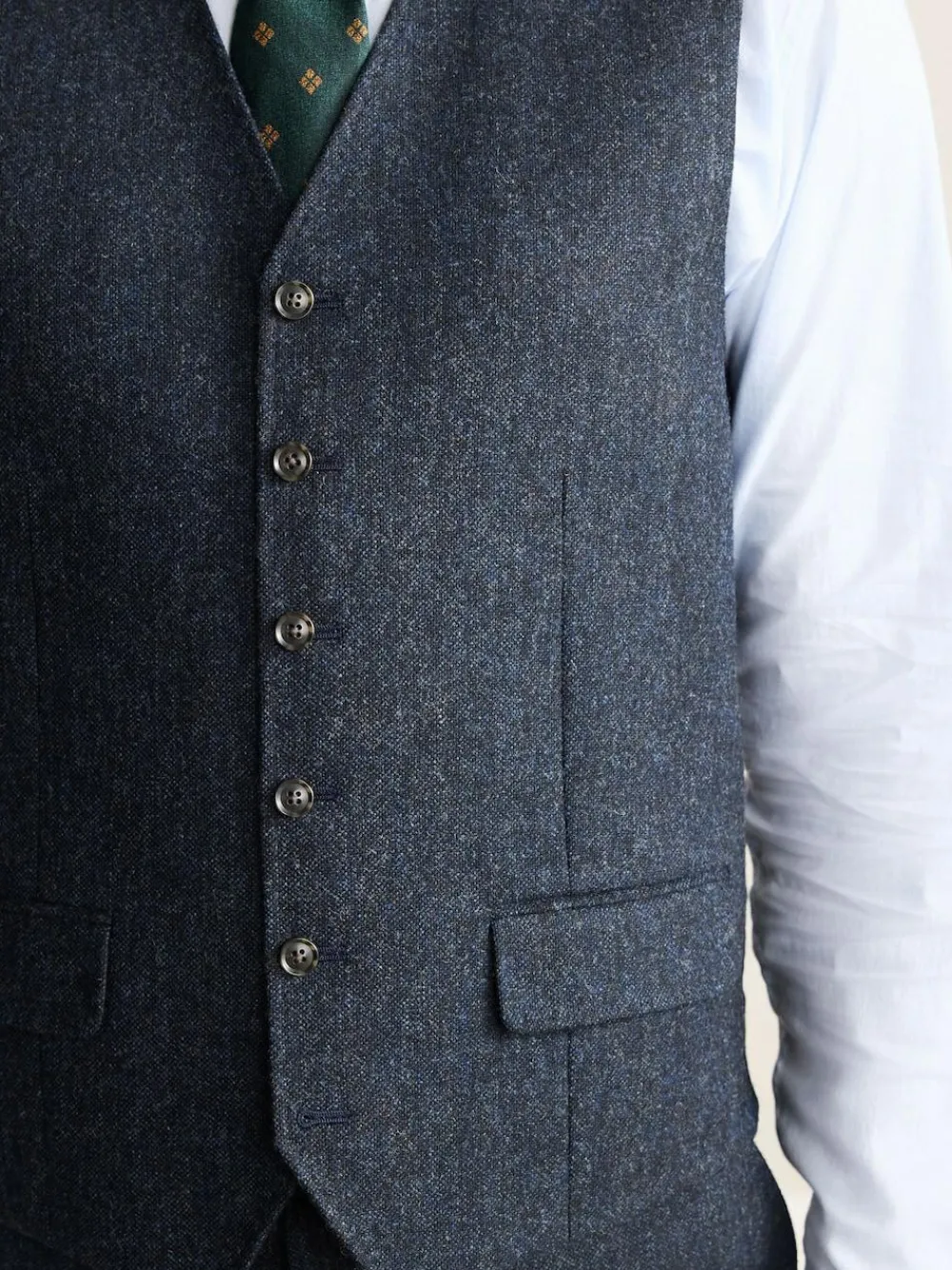 Discount Next Signature Abraham Moon 100% British Wool Donegal Suit Waistcoat Navy Blue